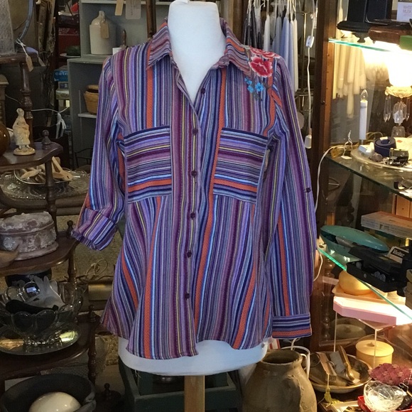 0235 ANDREE BY UNIT Multicolor Striped Button Down Shirt; EUC size S - Picture 1 of 10